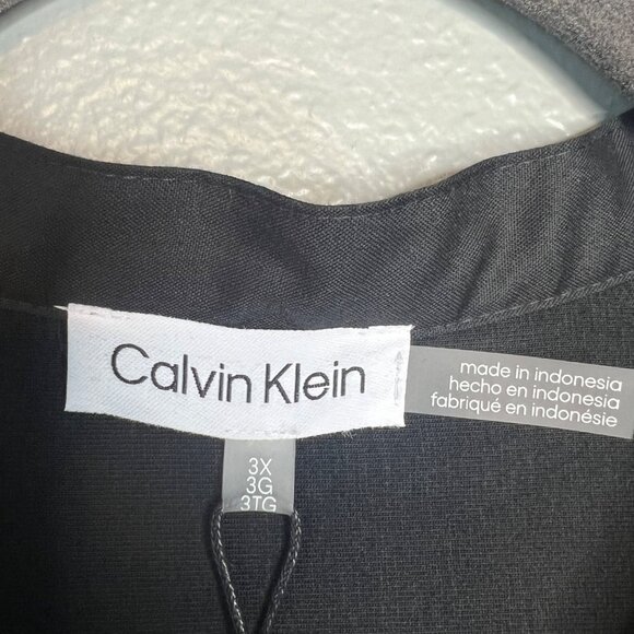 Calvin Klein Long Sleeve Top Plus Size 3X Black Mixed Media V-Neck Button NWT - Picture 2 of 10